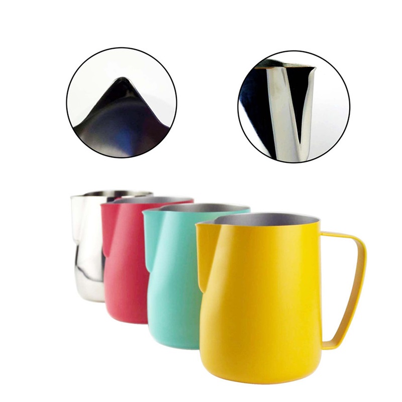 Barista Milk Jug - ステンレス製フラットトコーヒーミルクジャグ泡立てピッチャープルフラワーカップコーヒーミルク泡立て器ミルク発泡カップツール0.35-0.6l