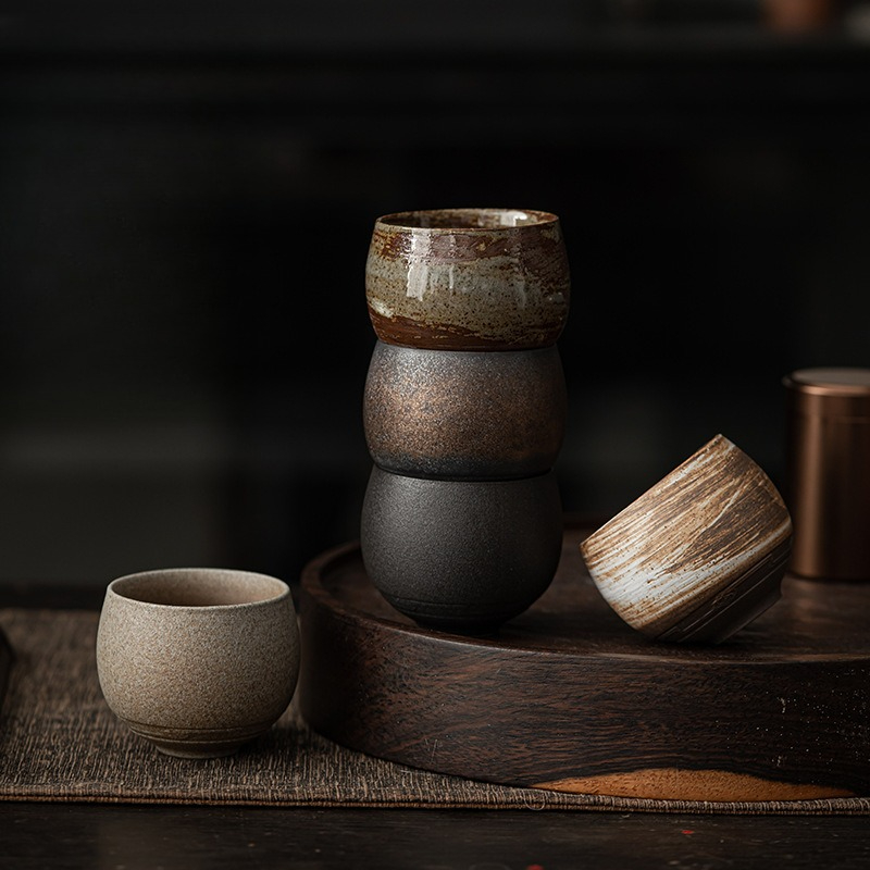 Coffee Tea And Sugar Set - カンフー茶器セット、日本の石器製茶碗、古風なデザインの茶碗、80ml、手作りのコーヒーマグ、家庭用テーブル装飾、工芸品、ギフト。