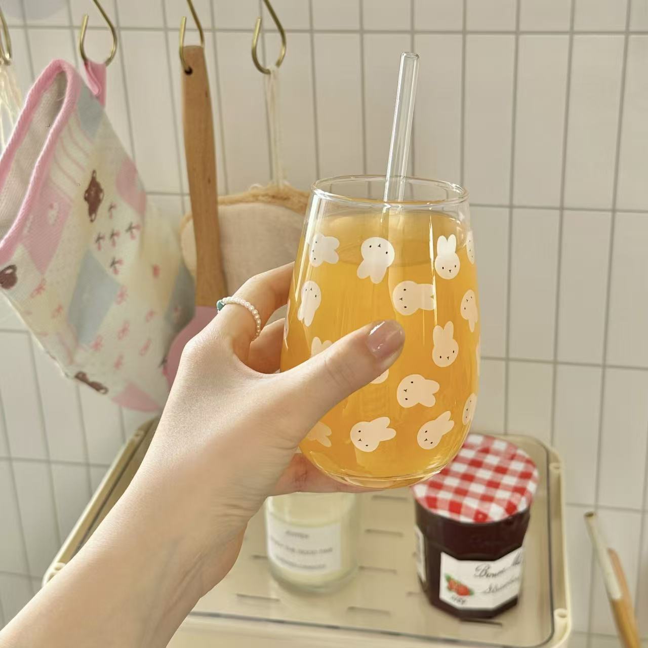 かわいいミッフィーのウサギ柄プリントガラスタンブラー、大容量 - Coffee Tea & Espresso Appliances のレビューと価格