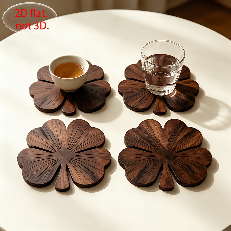 4個入り 2Dフラットクローバー木製コースター、ウォールナッ - Coffee Tea And Sugar Set のレビューと価格